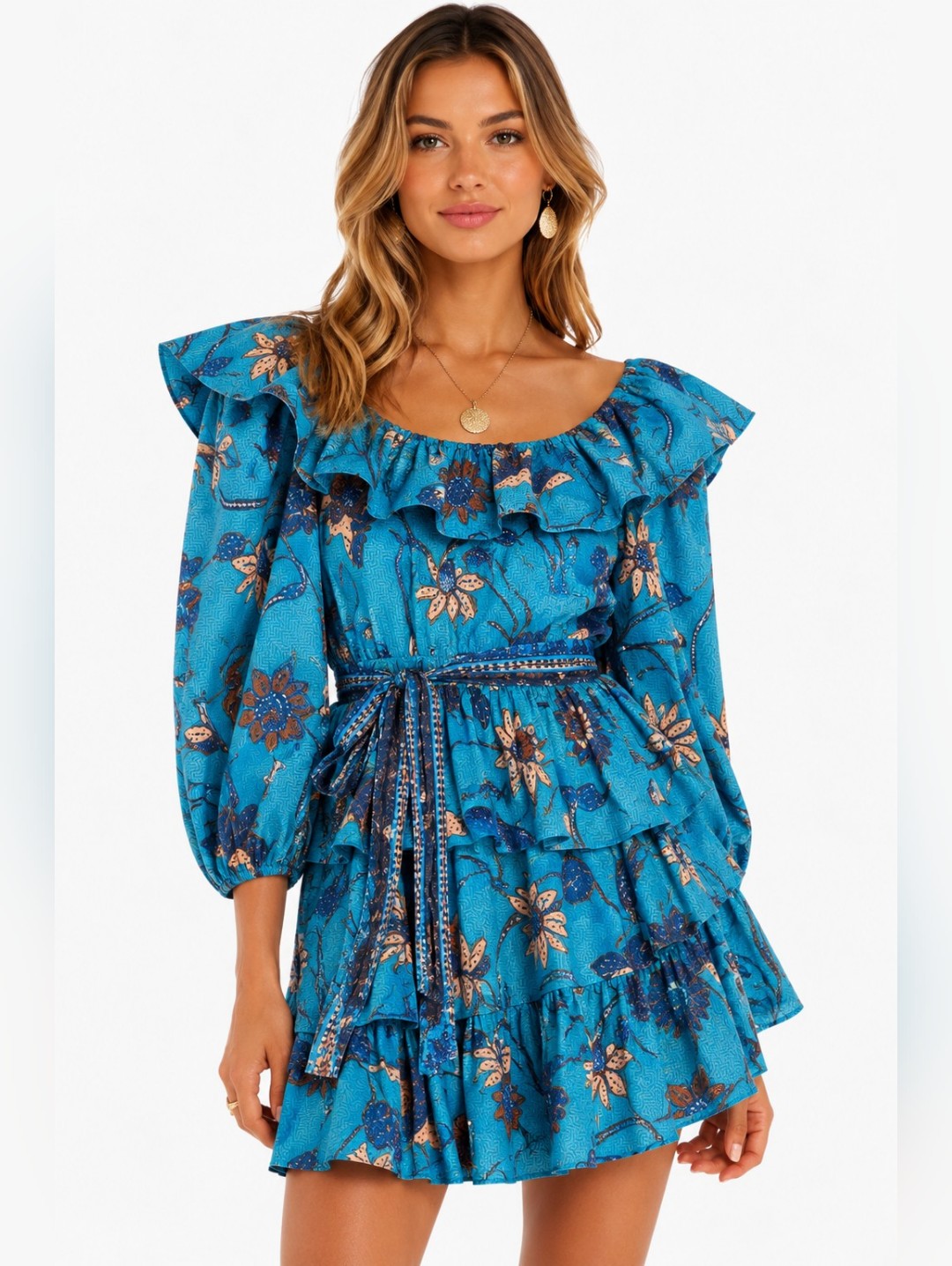 Nwt $445 Ulla Johnson Giselle Mini Dress Lagoon Blue Floral Cotton Size 8